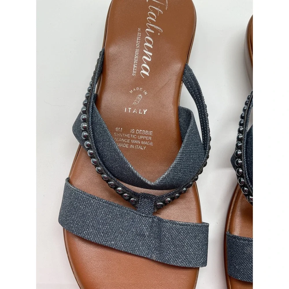 Italiana Denim Thong Sandals Beaded Detail Casual‎ Summer Slides Size 9M - Picture 3 of 10